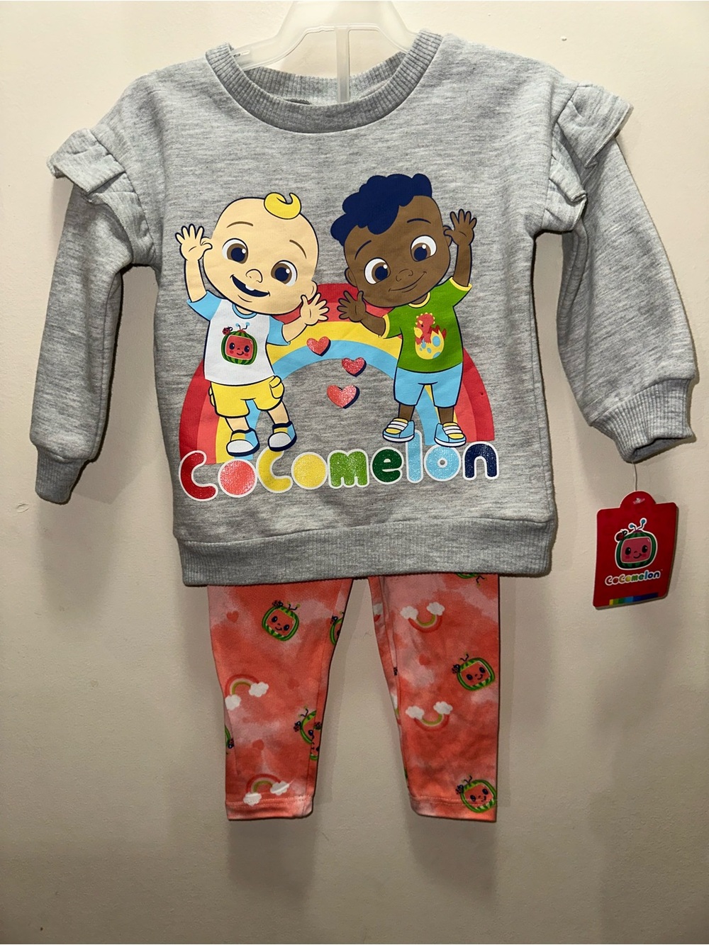 Cocomelon Kids Sweatshirt & Legging Set - Grey Top with Coral Leggings size 18m